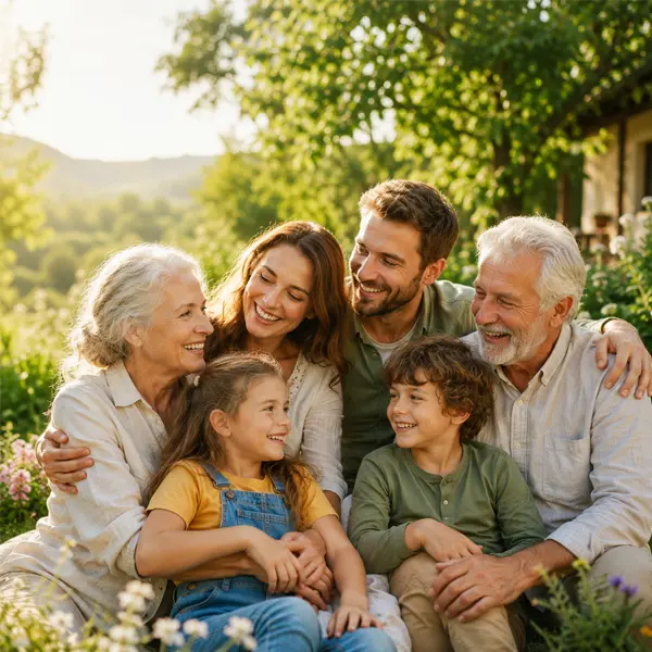 Familie fericită în natură — suplimente naturale Bio Familie